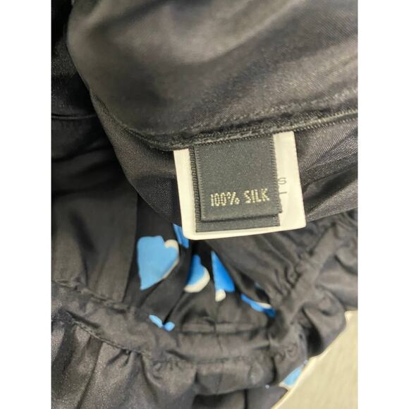 MARC JACOBS Black Blue Hearts 100% Silk Faux Wrap Mini Dress Size 10 A000415 - Picture 12 of 13